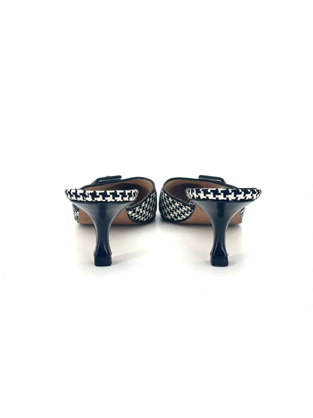 Vintage Manolo Blahnik Buckle Houndstooth Pointed Toe Slip On Mules 37.5 - Picture 3 of 8